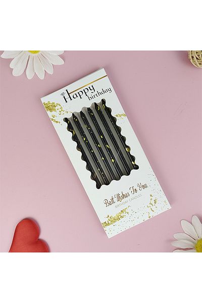 L&Wen Birthday Candles, Metallic Long Thin Birthday Cake Candles for Birthday, Wedding (Black/Gold)