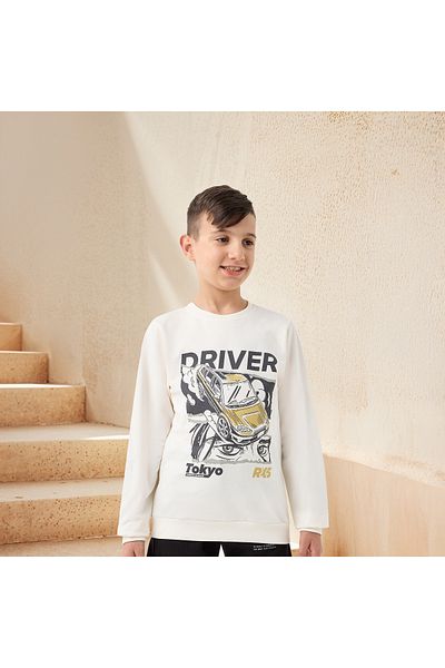 Juniors سويت شيرت بطبعة جرافيكية وأكمام طويلة