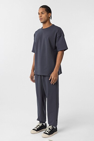 VAMOSCLO Σετ αθλητικής φόρμας Basic oversized με ελαστικό πόδι καπνιστό