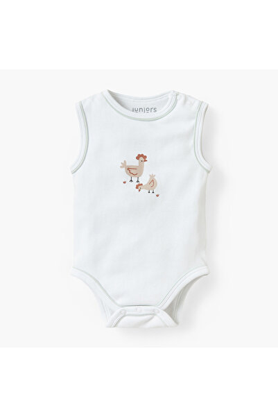 Juniors Farmyard Hen Print Sleeveless Bodysuit with Snap Button Closure