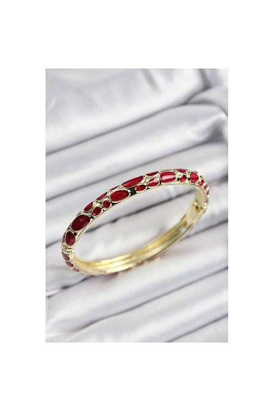 Skygo Mineli Brass Red Honeycomb Motif Gold Color Women's Handcuffs - Tj-Bb7406
