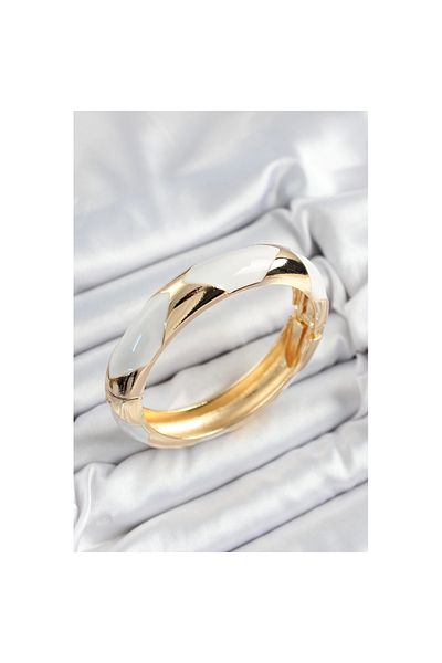 Skygo Brass White Enameled Baklava Model Gold Color Women's Handcuffs - Tj-Bb7327