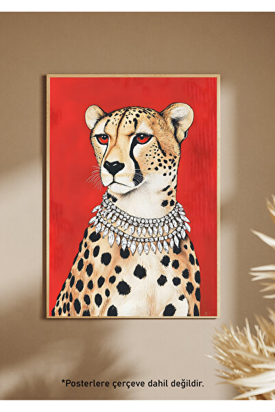 One Little Happiness CHEETAH ON RED Αφίσα Αισθητική αφίσα τοίχου , Αφίσα χωρί...