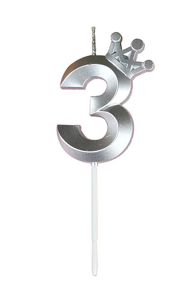 L&Wen Number Birthday Candles, Number 3 Cake Candles for Birthday, Wedding (1Pc, Silver)