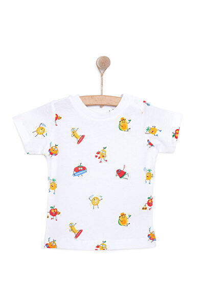 ebebek Hello Baby HelloBaby Baby Boy Basic T-shirt με σχέδιο φρούτων με κοντό μανίκι λευκό