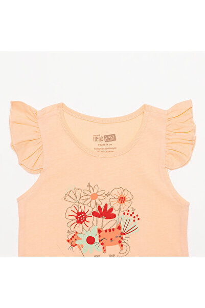 ebebek Hello Baby Hellobaby Basic Girl's Flower and Cat Printed Tank Top T-Shirt Baby Girl