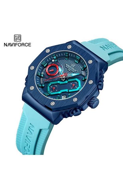Naviforce Men's Blue & Cyan Sport Chronograph Watch – Bold Design Multifunctional Dial Waterproof