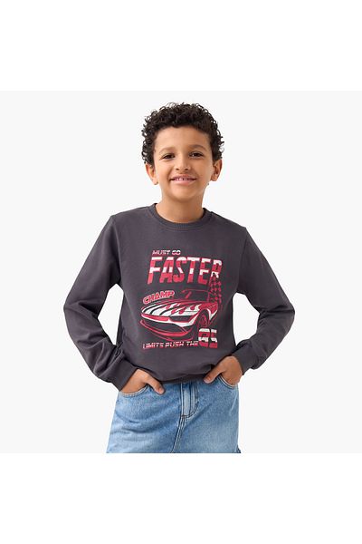 Juniors Printed Pullover with Crew Neck and Long Sleeves