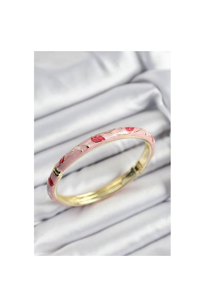 Skygo Mineli Brass Red and Pink Leaf Motif Gold Color Women's Handcuffs - Tj-Bb7412