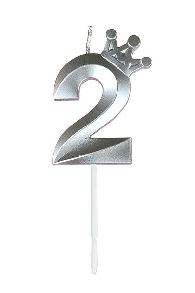 L&Wen Number Birthday Candles, Number 2 Cake Candles for Birthday, Wedding (1Pc, Silver)