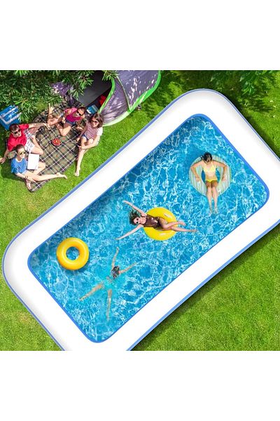 iTin Piscina Gonflabila Dreptunghiulara 380x178x58cm, pentru Adulti sau Copii 3+ Ani, Ideala pentru Curte