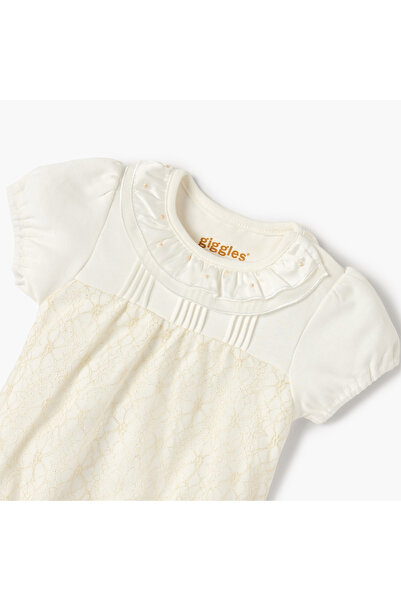 giggles Textured Romper with Short Sleeves and Snap Button Closure