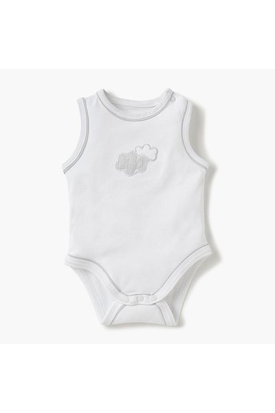 giggles Cloud Applique Sleeveless Bodysuit with Button Closure