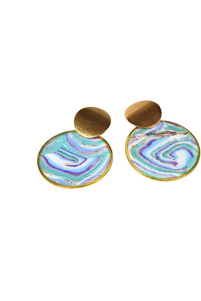 NARRU Handmade NARRU earrings, green, purple, white, gold, Asha 32