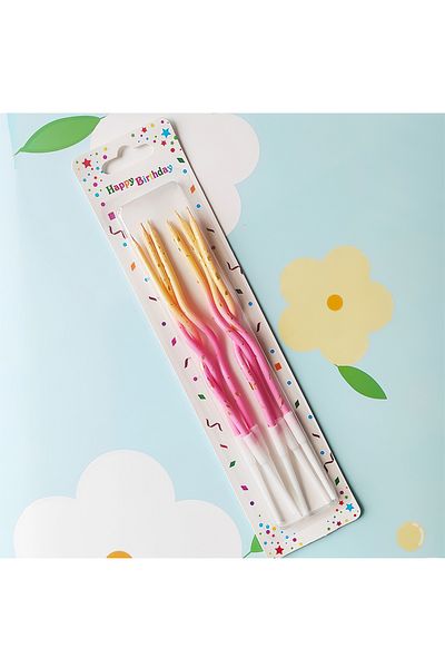 L&Wen Twisted Birthday Candles, Cake Candles for Birthday, Party Supplies (6 Pcs, Gradient Yellow Pink)