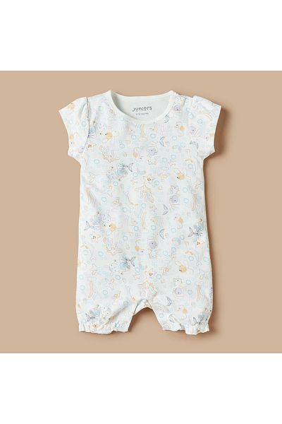 Juniors All-Over Underwater Print Romper with Button Closure