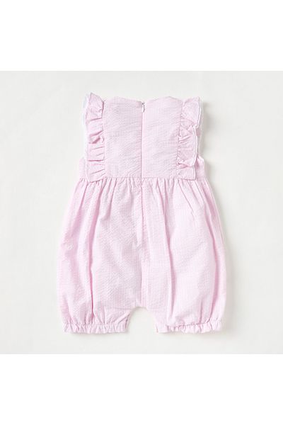 giggles Textured Sleeveless Romper with Bow and Ruffle Detail