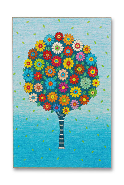 Rugs Modern Halı MOSSO Μπλε Θεματικό Πολύχρωμο Λουλουδάτο Δέντρο με Λεπτομέρε...