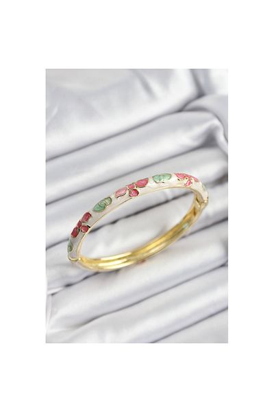 Skygo Mineli Brass Pink Green and Cream Flower Motif Gold Color Women's Handcuffs - Tj-Bb7386