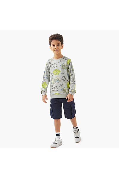 Juniors سويت شيرت بطبعة جرافيكية وياقة دائرية وأكمام طويلة