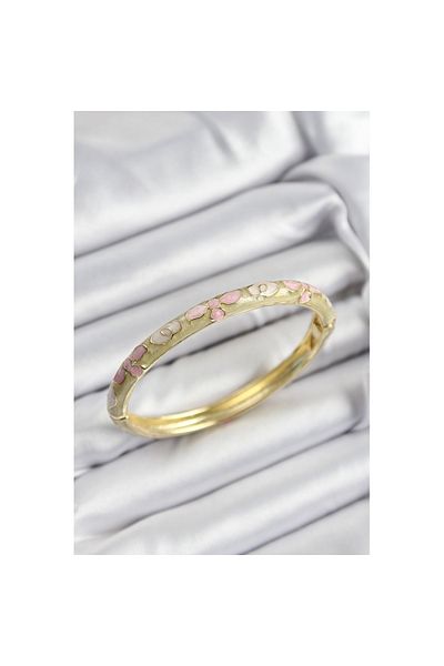 Skygo Mineli Brass Pink Mustard and Cream Flower Motif Gold Color Women's Handcuffs - Tj-Bb7389