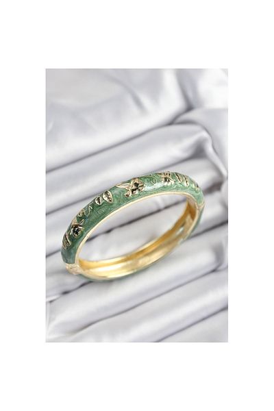 Skygo Mineli Brass Green Flower Motif Gold Color Women's Handcuffs - Tj-Bb7378