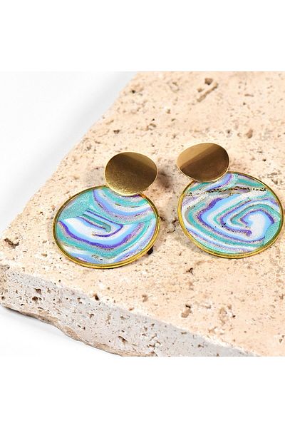 NARRU Handmade NARRU earrings, green, purple, white, gold, Asha 32