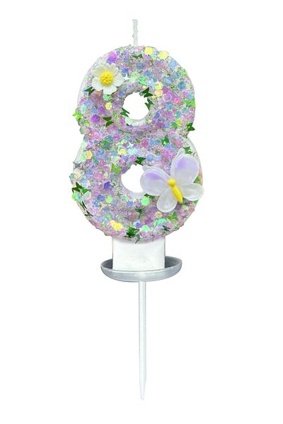 L&Wen 7 cm Colorful Number 8 Cake Candles, White Flower Number Candle for Weddings, Party Celebration