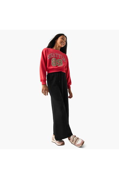Juniors Printed Pullover with Crew Neck and Long Sleeves