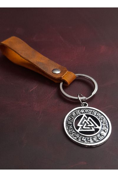 BSN Store Valknut Figure Genuine Leather Keychain Gift Keychain