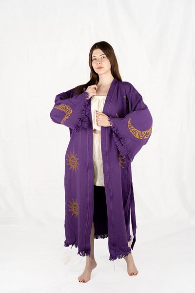 Befera Design Kimono de muselină 100% bumbac cu model imprimat Lună și Soare Halat de baie Kaftan