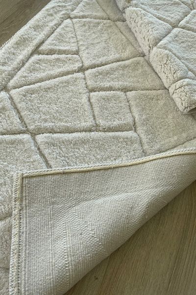 Thalia Home طقم سجادة حمام منسوجة من القطن بنسبة 100% ماصة للماء، طقم سجاد حمام مكون من قطعتين 60 × 100 - 50 × 60