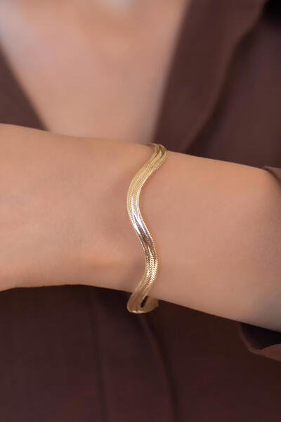 Bayar Gold 14 Ayar Altın İtalyan Simli Zikzak Esnek Bilezik