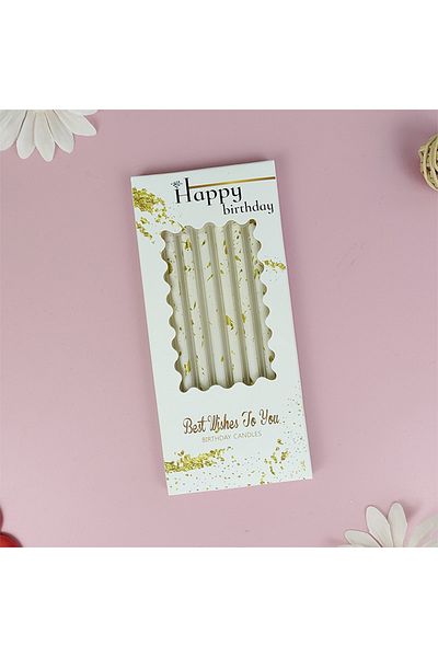 L&Wen Long Thin Birthday Candles, White Gold Glitter Candles, Party, Wedding Decorations (6 Count)
