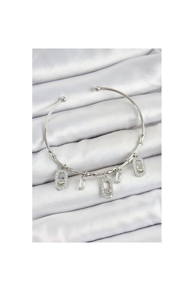 Skygo Brass Zircon Stone Rectangle Model Silver Color Charm Bracelet - Tj-Bb7351