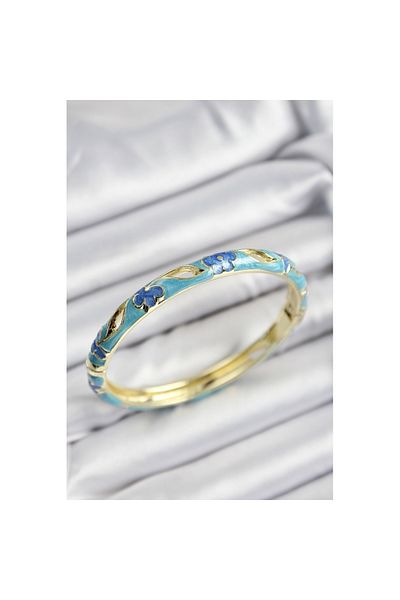 Skygo Mineli Brass Blue and Turquoise Flower Motif Gold Color Women's Handcuffs - Tj-Bb7374