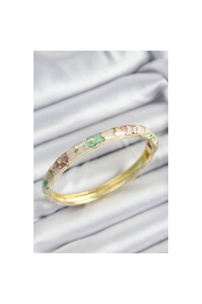 Skygo Mineli Brass Pink Green and Cream Flower Motif Gold Color Women's Handcuffs - Tj-Bb7373