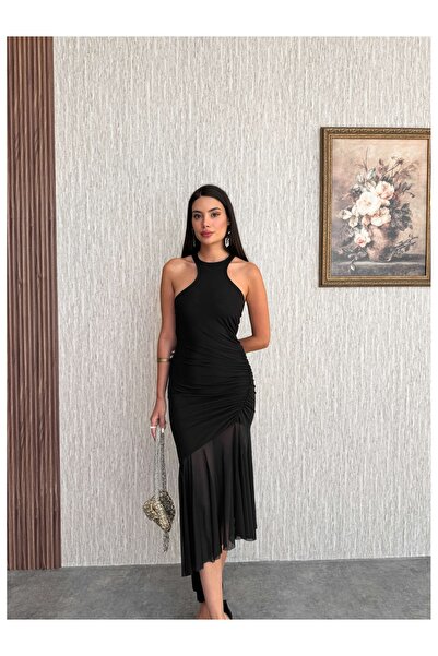 ESRAHELVACI Eteği Drapeli Asimetrik Kesim Orj Elbise