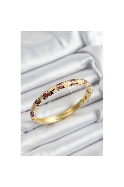 Skygo Mineli Brass Fuchsia and Cream Honeycomb Motif Gold Color Women's Handcuffs - Tj-Bb7403