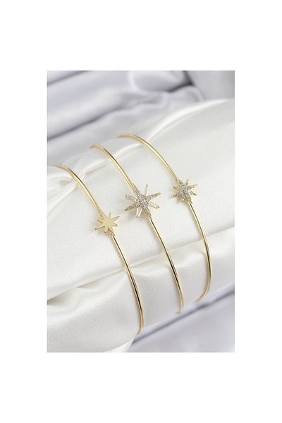 Skygo Brass Zircon Stone Pole Star Model Gold Color Vip 3-Piece Women's Bracelet - Tj-Bb7338
