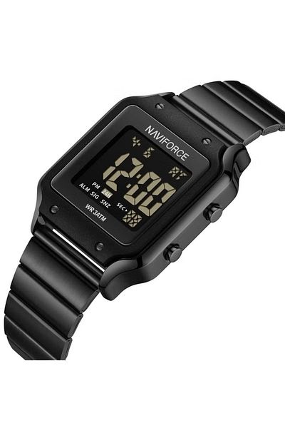Naviforce Black Digital Watch for Men and Women Sleek Square Stainless Steel Wristwatch with LED Display