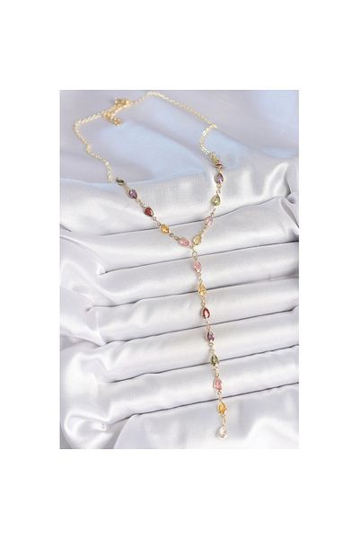 Skygo Gold Mixed Color Zircon Stone Y Brass Necklace - Tj-Bko10219