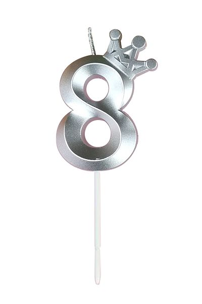 L&Wen Number Birthday Candles, Number 8 Cake Candles for Birthday, Wedding (1Pc, Silver)