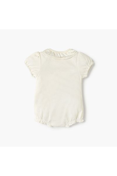 giggles Textured Romper with Short Sleeves and Snap Button Closure