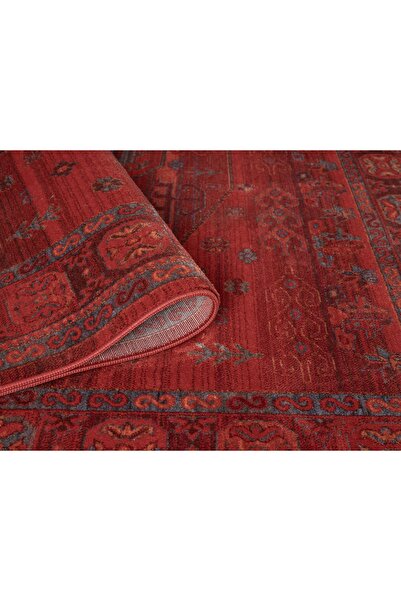 Moqa A Different Carpet Anadolu 4001 Kırmızı Otantik Desenli Halı - Antialerjik, Pamuk Taban, 6 mm Hav Yüksekliği