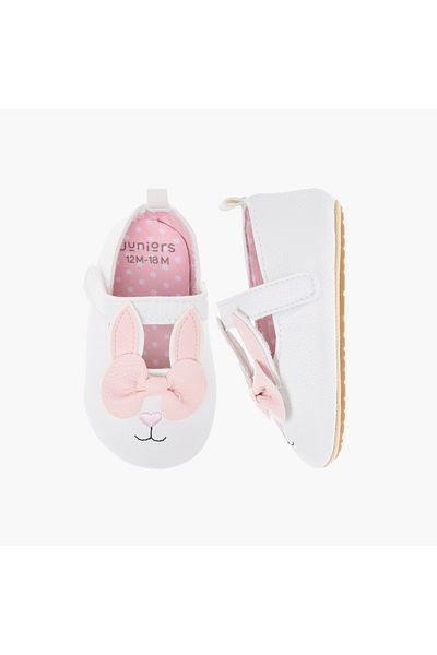 Juniors Bunny Applique Booties with Hook and Loop Closure