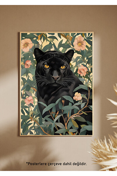 One Little Happiness PANTHER IN FLOWERS Αφίσα Αισθητική αφίσα τοίχου , Αφίσα ...