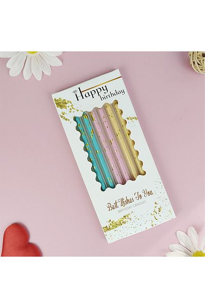 L&Wen Long Thin Birthday Candles, Colorful Candles, Party Supplies (6 Count, Blue/Pink/Yellow/Gold)