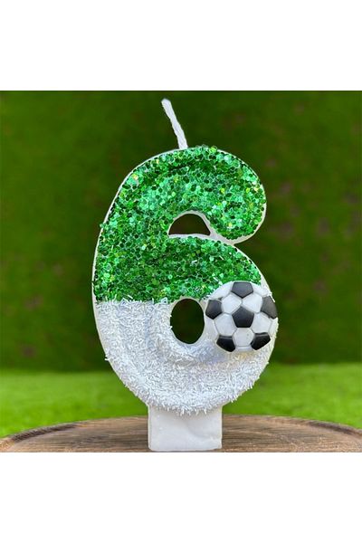 L&Wen 7 cm White Green Number 6 Football Cake Candles for Birthday, Weddings, Theme Party Celebration