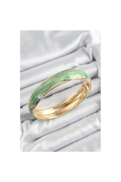 Skygo Brass Blue Green Enameled Marble Pattern Model Gold Color Women's Handcuffs - Tj-Bb7332